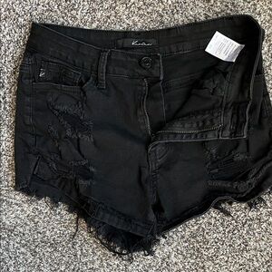 KanCan Women's Black Frayed Jean Shorts